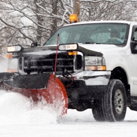 Yard Worx snow plow on commercial property