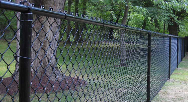 Vinyl-coated chain-link fence around a backyard pool