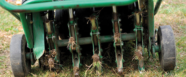 Core aeration of a residential lawn